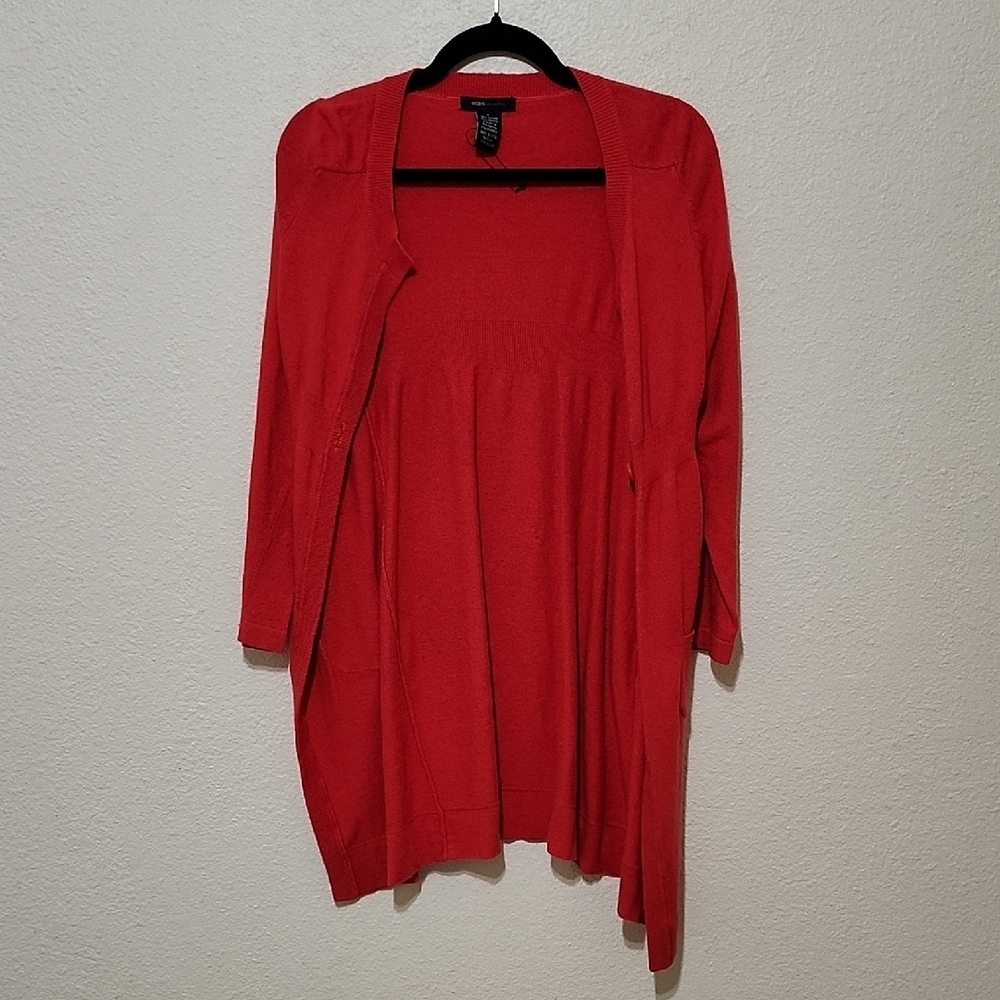 BCBGMaxAzria Red Cardigan Open Front Long Knit